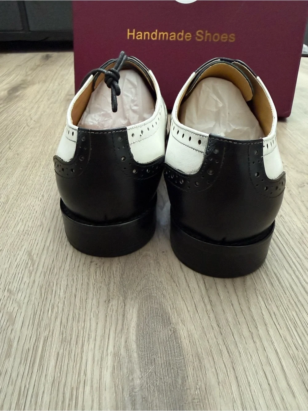 Men's Black & White Two-Tone Leather Wingtip Oxfords Handcrafted